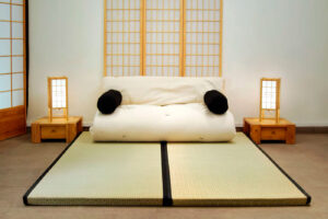 Combinación de tatamis con futón con una capa de látex