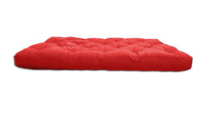 Futón japonés de colores de dos plazas. Hecho de algodón ecológico 100%, ideal para dormir, sofá cama o masajes. Disponible en 140x200x14 cm.