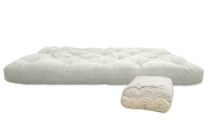 Futón japonés de lana y algodón ecológico 100%. Ideal para dormir, sofá cama o masajes. Transpirable y térmico.