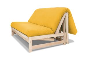 Sofá cama A-Frame de madera ecológica 140x200. Convertible práctico y compacto, ideal para futones. Acabado natural sin barniz. Perfecto para invitados.