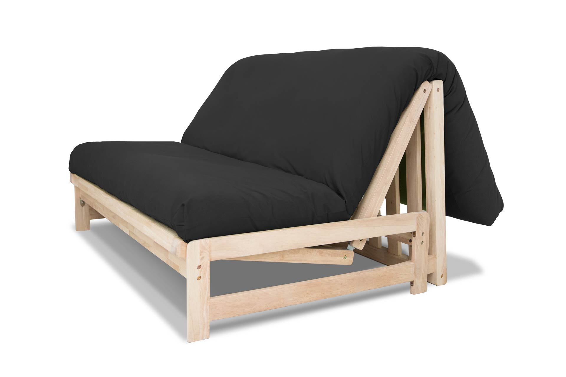 Sofá cama A-Frame de madera ecológica 140x200. Convertible práctico y compacto, ideal para futones. Acabado natural sin barniz. Perfecto para invitados.